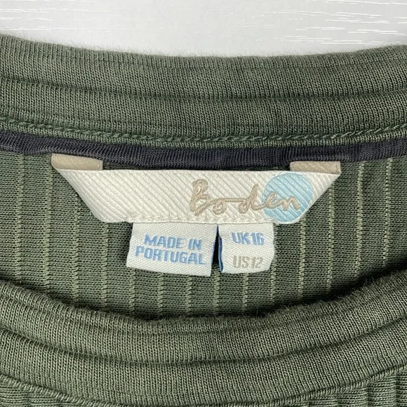Boden Hattie Ribbed Knit Crewneck Short Sleeve Relaxed Shirt Green 12 - Picture 7 of 8